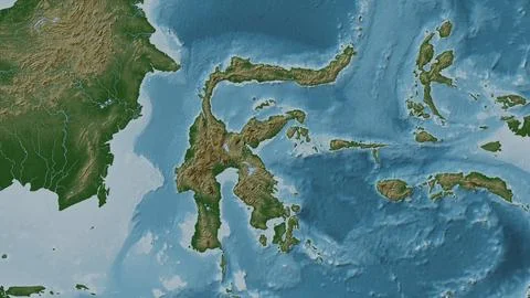 Celebes Island in the Java Sea on a colored elevation map Stock Illustration