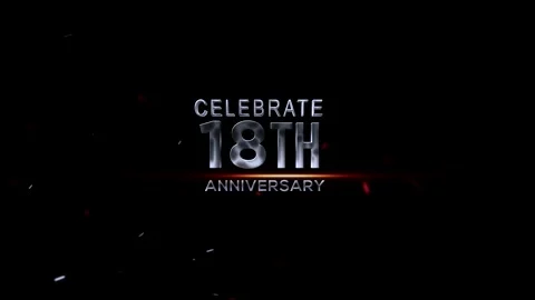 Celebrate 18th anniversary with silver text on dark background with red and.. Video stock 343668784