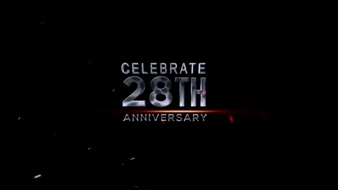 Celebrate 28th anniversary with silver text on dark background with red and.. Video stock 343668823
