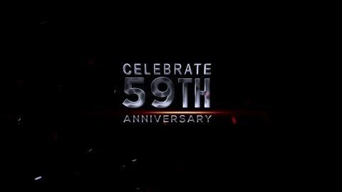 Celebrate 59th anniversary with silver text and confetti on dark background Vídeos de archivo 343669036