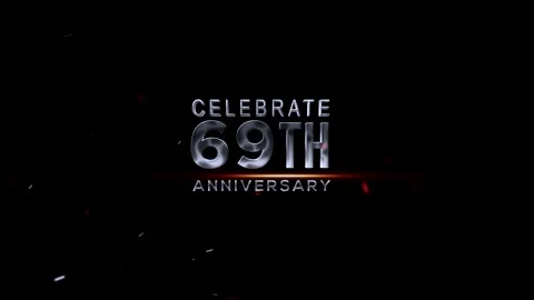 Celebrate 69th anniversary with silver text and red lights on dark backgroun Видео 343669076