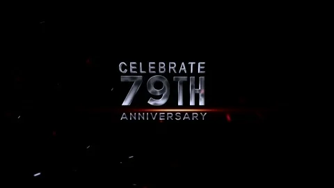 Celebrate 79th anniversary with silver text on black background with confett Video stock 343669115