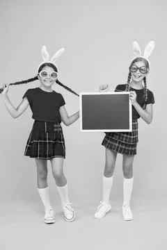 Celebrate Easter with school friends. Easter preparations. Events announcement Stock Photos