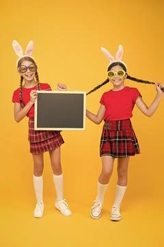 Celebrate Easter with school friends. Easter preparations. Events announcement Stock Photos