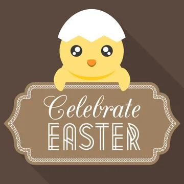 Celebrate Easter typographical background with chicken, flat design Illustrazione stock