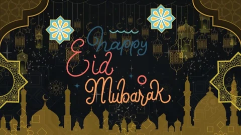 Celebrate Eid Mubarak with isolated text adorned with beautiful ornaments Stock Footage 303947554