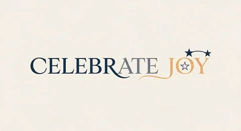 Celebrate joy text with decorative elements on cream background Stock Illustration