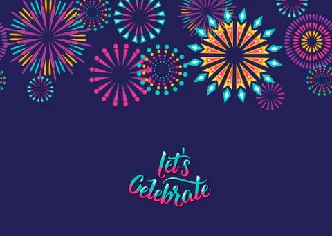 Celebrate vector background with fireworks border Stock Illustration
