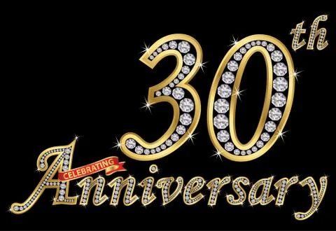 Celebrating  30th anniversary golden sign with diamonds, vector illustration Stock Illustration