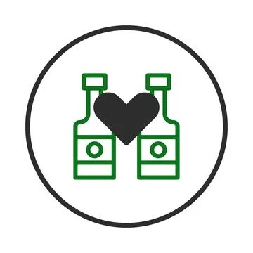 Celebrating culinary connections: two bottles embrace with a heart-shaped b.. Ilustração Stock