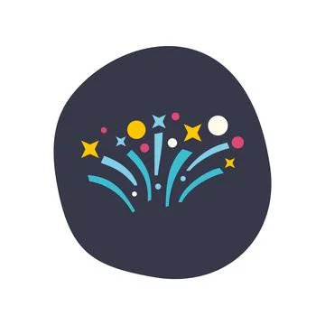 Celebrating fireworks exploding confetti and stars at an event Stock Illustration