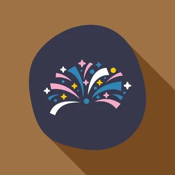 Celebrating fireworks explosion flat vector illustration icon Stock Illustration