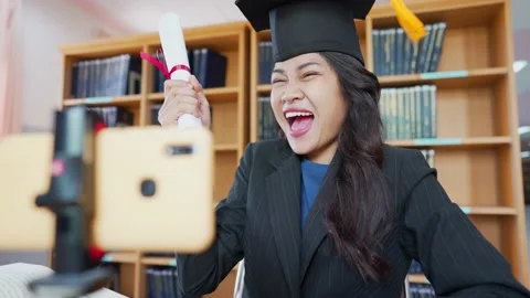 Celebrating her graduation Video stock 150402483