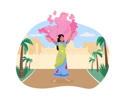 Celebrating Holi 2D vector isolated illustration Stock Illustration