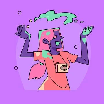 Celebrating Holi with Animated Characters: A Vector Design Stock Illustration