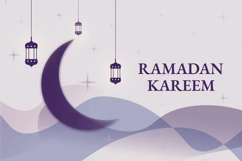 Celebrating Ramadan with lanterns and a crescent moon at dusk in a festive 스톡 일러스트