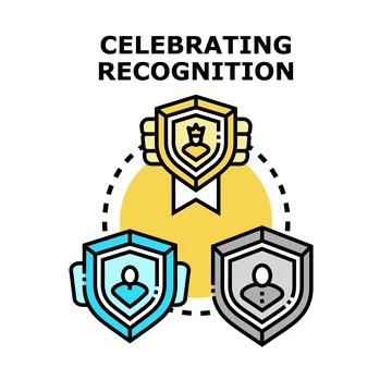 Celebrating recognition with shield awards and achievement levels Stock Illustration