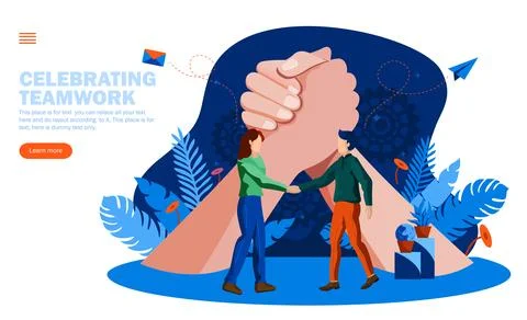 Celebrating teamwork and processes with joining hands concept vector illustratio Stock Illustration