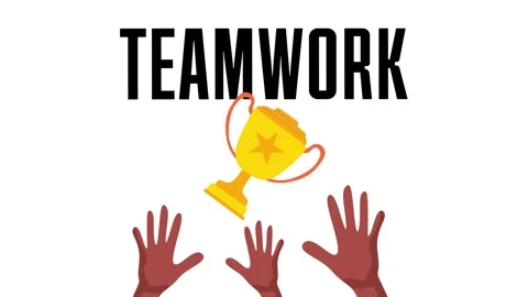 Celebrating teamwork with a gold trophy Stock Footage 330758962