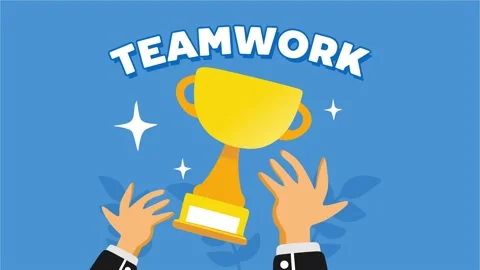 Celebrating teamwork with a gold trophy Stock Footage 330759007