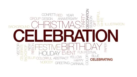 Celebration animated word cloud, text design animation. Kinetic typography. Stock Footage 78240567