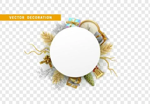 Celebration background. Christmas objects in shape of round. Illustrazione stock