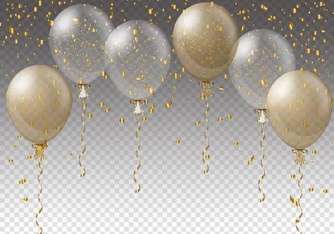 Celebration background template with balloons, confetti and ribbons on transp Stock Illustration