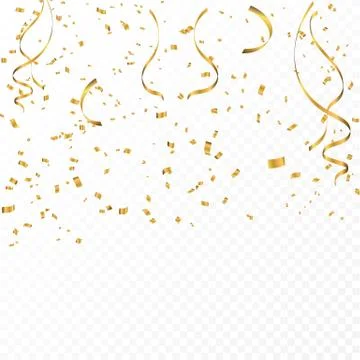 Celebration background template with confetti and gold ribbons. Stock Illustration