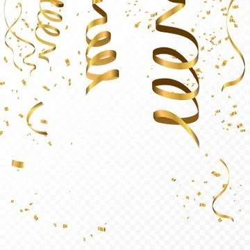 Celebration background template with confetti and gold ribbons. Stock Illustration