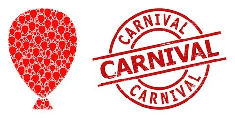 Celebration Balloon Icon Recursion Collage and Scratched Carnival Badge Illustrazione stock