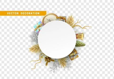 Celebration banner. Christmas objects in shape of round. Stock Illustration