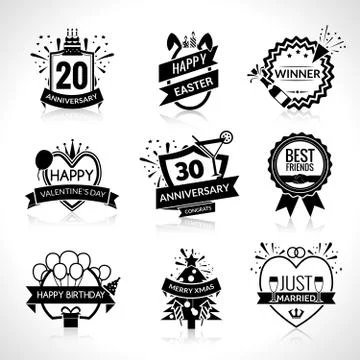 Celebration Black Emblems Set Illustration