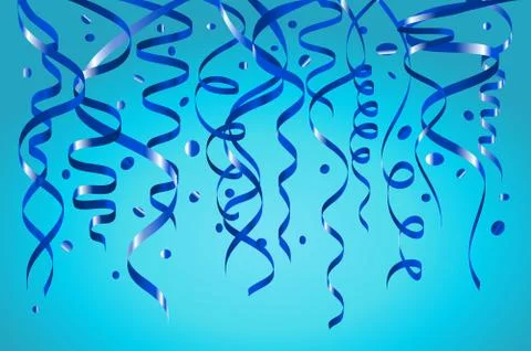 Celebration blue background template with confetti and blue ribbons. Vector i Stock Illustration