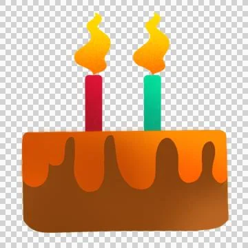 Celebration cake is being shown in flat design, orange dripping icing, two lit イラスト素材