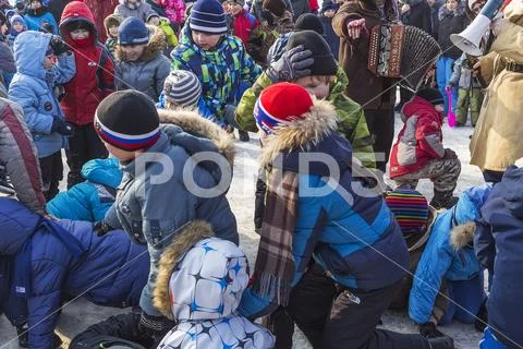 The celebration of carnival, baby contest wall to wall. Siberia, Russia Stock Photos