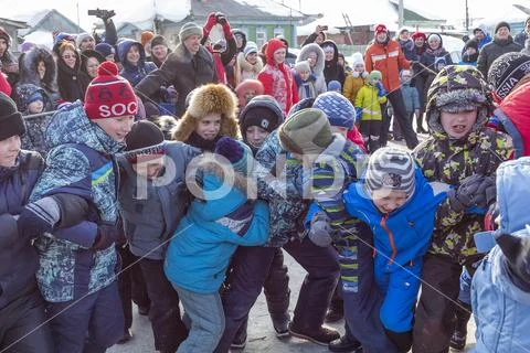 The celebration of carnival, baby contest wall to wall. Siberia, Russia Stock Photos