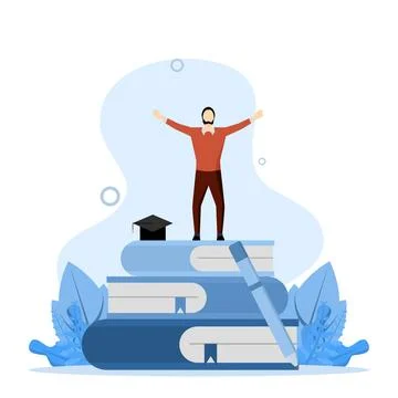 Celebration of characters successfully ending educational courses, seminars. Stock Illustration