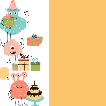 Celebration design - cute monster background, card template Stock Illustration