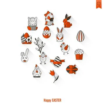 Celebration Easter Icons Celebration Easter Icons. Vector. Clean Work Mini... Stock Photos