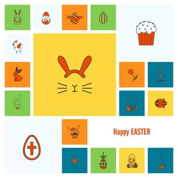 Celebration Easter Icons Celebration Easter Icons. Vector. Clean Work Mini... Foto stock