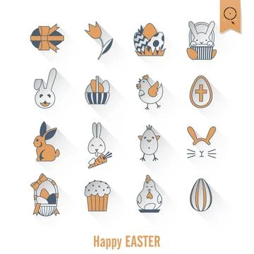 Celebration Easter Icons Celebration Easter Icons. Vector. Clean Work Mini... Foto stock