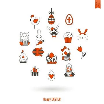 Celebration Easter Icons Celebration Easter Icons. Vector. Clean Work Mini... 写真素材