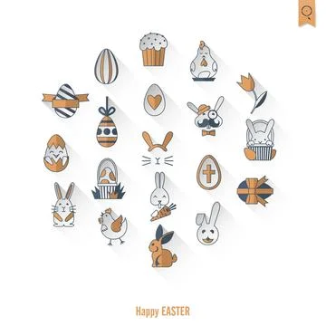 Celebration Easter Icons Celebration Easter Icons. Vector. Clean Work Mini... Stockfoto's