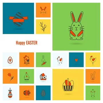 Celebration Easter Icons Celebration Easter Icons. Vector. Clean Work Mini... Stock Photos