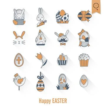 Celebration Easter Icons Celebration Easter Icons. Vector. Clean Work Mini... Foto stock