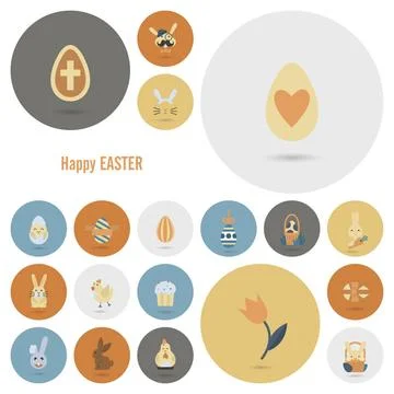 Celebration Easter Icons Celebration Easter Icons. Vector. Clean Work Mini... 스톡 사진