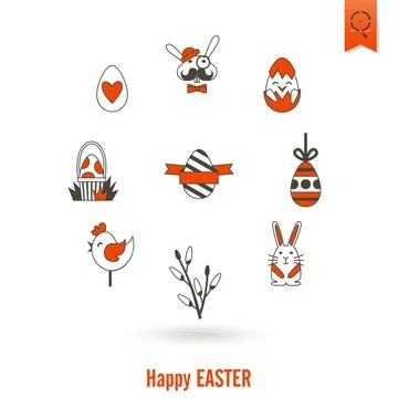 Celebration Easter Icons Celebration Easter Icons. Vector. Clean Work Mini... 스톡 사진