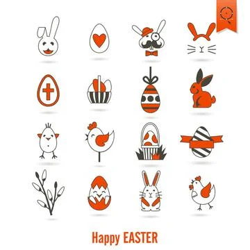 Celebration Easter Icons Celebration Easter Icons. Vector. Clean Work Mini... Foto stock