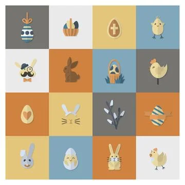 Celebration Easter Icons Celebration Easter Icons. Vector. Clean Work Mini... Stockfoto's
