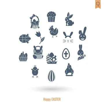 Celebration Easter Icons Celebration Easter Icons. Vector. Clean Work Mini... 写真素材